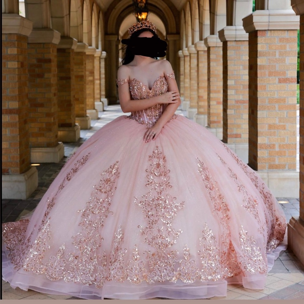 Quinceañera Elegant Rose Gold Ball Gown with Embellishments